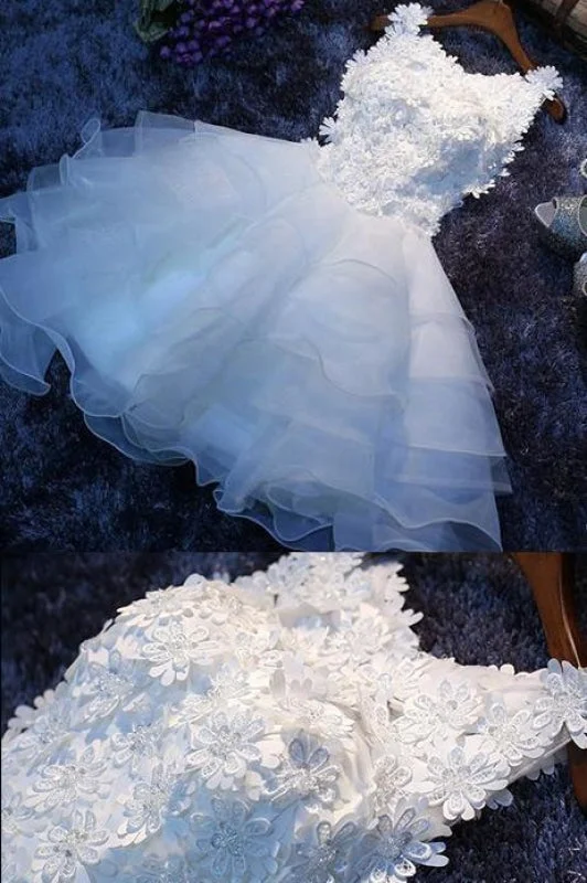 White Sleeveless Homecoming Appliqued A-line Flower Short Prom Party Dress Tunics Ceremony elegant White Sleeveless Homecoming Appliqued A-line Flower Short Prom Party Dress Tunics Ceremony elegant