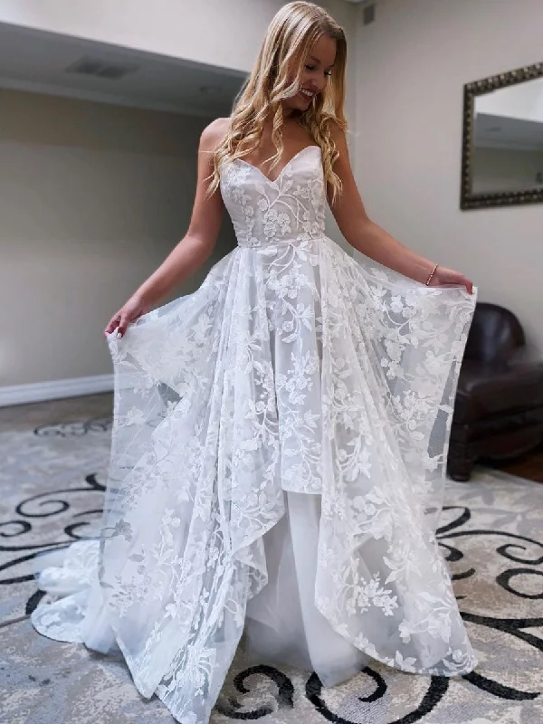 White sweetheart neck lace long prom dress, lace evening dress sweetheart Neckline Romantic White sweetheart neck lace long prom dress, lace evening dress sweetheart Neckline Romantic