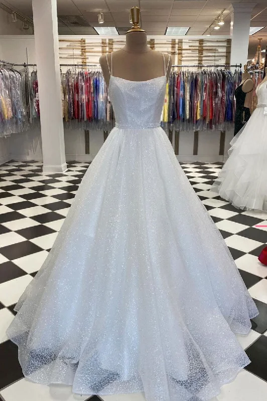 White tulle sequin long prom dress white tulle evening dress Tunics Cozy comfortable White tulle sequin long prom dress white tulle evening dress Tunics Cozy comfortable