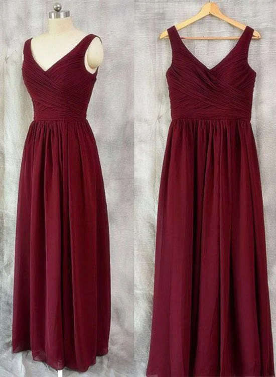Wine Red Simple Bridesmaid Dresses, Simple Burgundy Chiffon Party Dresses, Formal Gowns Glittery Long Formal Wine Red Simple Bridesmaid Dresses, Simple Burgundy Chiffon Party Dresses, Formal Gowns Glittery Long Formal