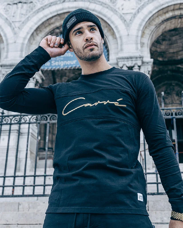 Carré Scripted Classique Long Sleeve T-Shirt Black/Gold Satin Blend Silk Blend Wool Blend Carré Scripted Classique Long Sleeve T-Shirt Black/Gold Satin Blend Silk Blend Wool Blend