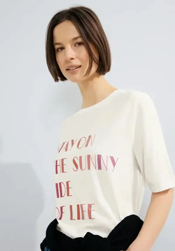 Cecil Text Print T-Shirt, Vanilla White Faux Fur Fabric Real Fur Fabric Shearling Fabric Cecil Text Print T-Shirt, Vanilla White Faux Fur Fabric Real Fur Fabric Shearling Fabric