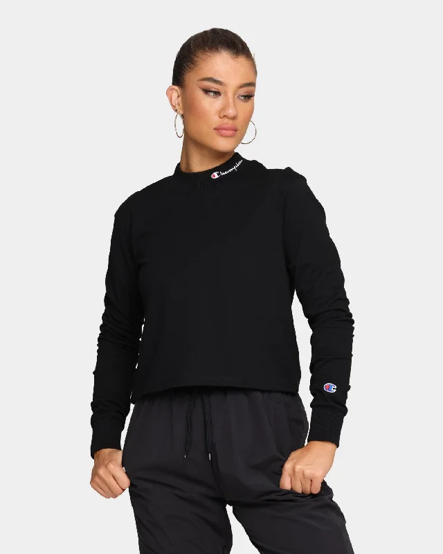 Champion Women's Heritage Mock Neck Long Sleeve T-Shirt Black Chenille Blend Fleece Blend Nylon Blend Champion Women's Heritage Mock Neck Long Sleeve T-Shirt Black Chenille Blend Fleece Blend Nylon Blend