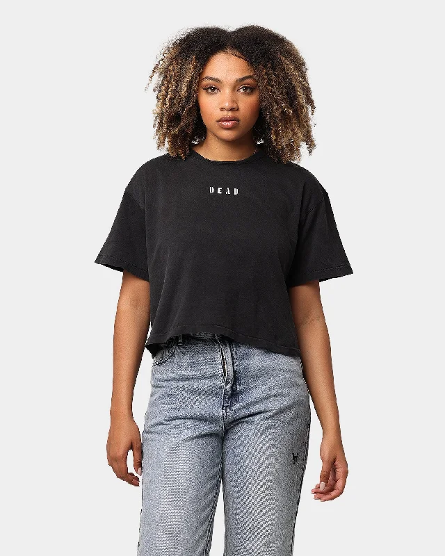 Dead Studios Destroy Hearts Cropped T-Shirt Washed Black Notch Collar Peter Pan Collar Cowl Neck Dead Studios Destroy Hearts Cropped T-Shirt Washed Black Notch Collar Peter Pan Collar Cowl Neck