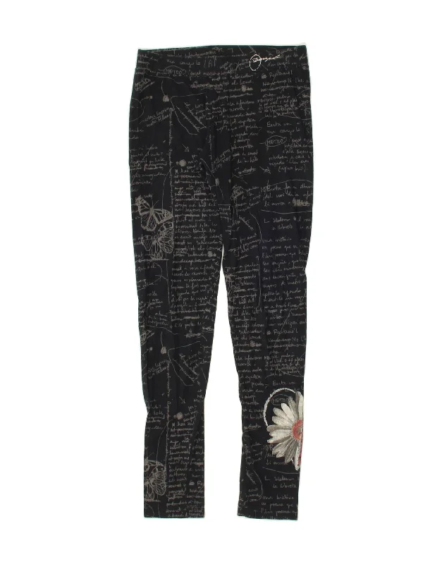 DESIGUAL Womens Graphic Leggings UK 12 Medium Black Floral Cotton Stylish Compression Fit Leggings DESIGUAL Womens Graphic Leggings UK 12 Medium Black Floral Cotton Stylish Compression Fit Leggings
