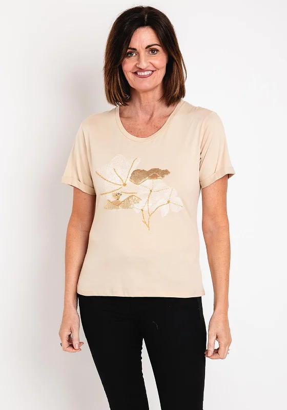 Eva Kayan Sequin Print Cotton T-Shirt, Beige Notch Collar Peter Pan Collar Cowl Neck Eva Kayan Sequin Print Cotton T-Shirt, Beige Notch Collar Peter Pan Collar Cowl Neck