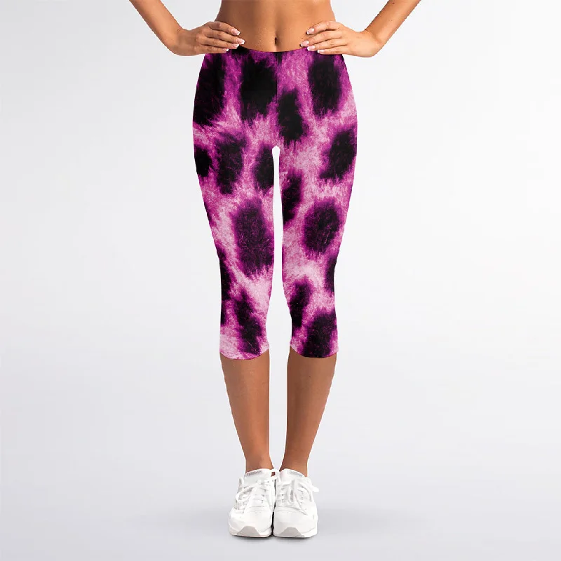 Hot Purple And Black Cheetah Print Women's Capri Leggings Fashionable Lacy Detail Leggings Hot Purple And Black Cheetah Print Women's Capri Leggings Fashionable Lacy Detail Leggings