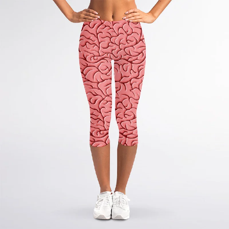 Human Brain Print Women's Capri Leggings Cozy Mid-Rise Workout Leggings