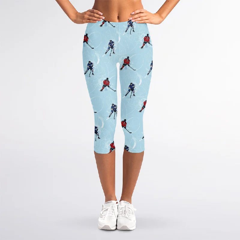 Ice Hockey Players Pattern Print Women's Capri Leggings Trendy Cut-Out Activewear Leggings Ice Hockey Players Pattern Print Women's Capri Leggings Trendy Cut-Out Activewear Leggings