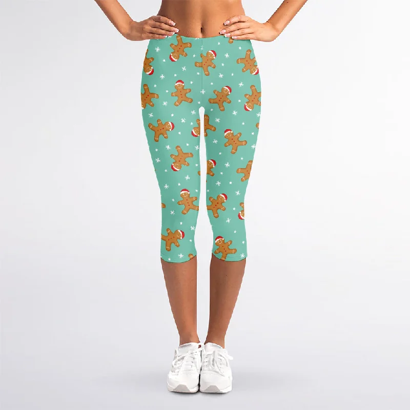 Little Gingerbread Man Pattern Print Women's Capri Leggings Trendy Sweat-Wicking Workout Leggings Little Gingerbread Man Pattern Print Women's Capri Leggings Trendy Sweat-Wicking Workout Leggings