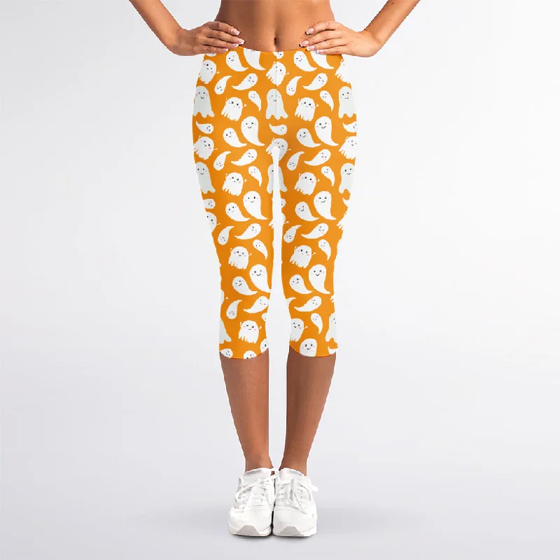 Little Halloween Ghost Pattern Print Women's Capri Leggings Comfortable Full-Body Compression Leggings Little Halloween Ghost Pattern Print Women's Capri Leggings Comfortable Full-Body Compression Leggings