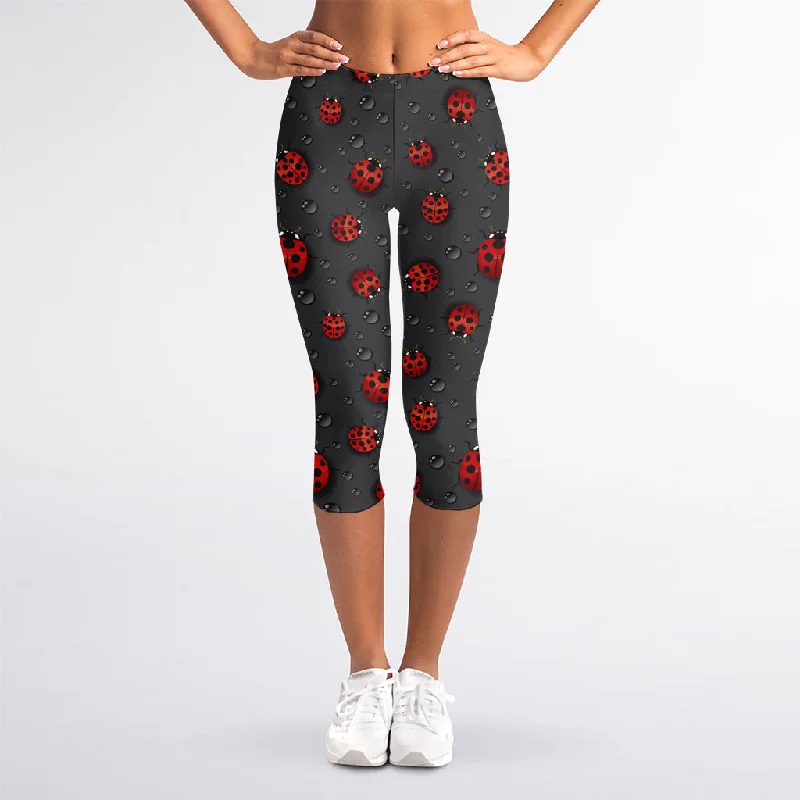 Little Ladybird Pattern Print Women's Capri Leggings Fashionable Embroidered Detail Leggings Little Ladybird Pattern Print Women's Capri Leggings Fashionable Embroidered Detail Leggings