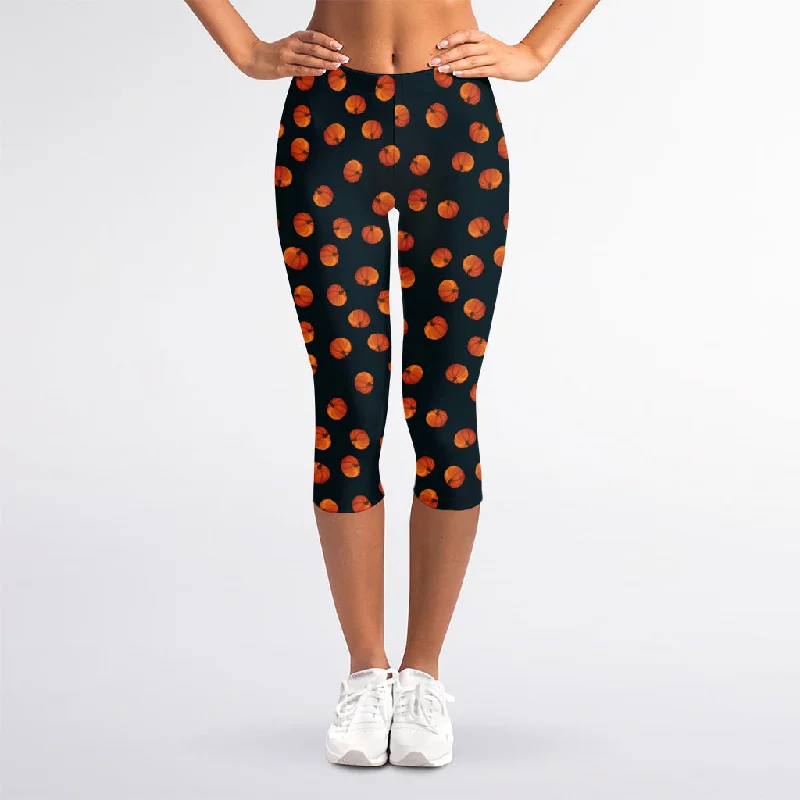 Little Pumpkin Pattern Print Women's Capri Leggings Chic Smooth Fit Leggings