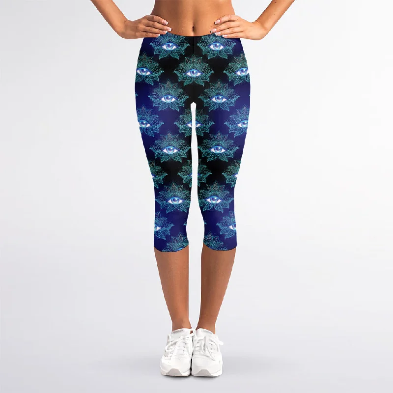 Lotus Eye of Providence Pattern Print Women's Capri Leggings Stylish Sweat-Proof Leggings Lotus Eye of Providence Pattern Print Women's Capri Leggings Stylish Sweat-Proof Leggings