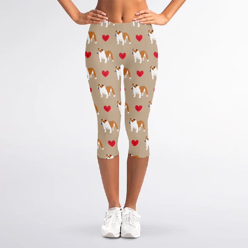 Love English Bulldog Pattern Print Women's Capri Leggings Elegant Full-Body Leggings Love English Bulldog Pattern Print Women's Capri Leggings Elegant Full-Body Leggings