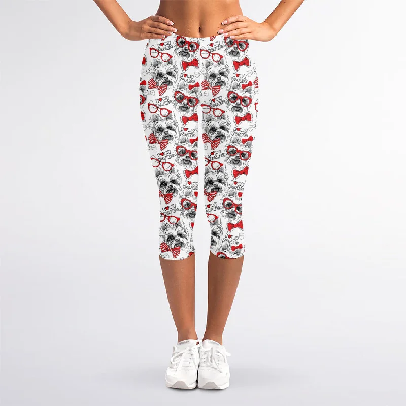 Lovely Yorkshire Terrier Pattern Print Women's Capri Leggings Fashionable Smooth Fit Leggings Lovely Yorkshire Terrier Pattern Print Women's Capri Leggings Fashionable Smooth Fit Leggings