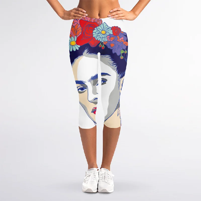 Magdalena Carmen Frida Kahlo Print Women's Capri Leggings Fashionable Solid Color Tights Magdalena Carmen Frida Kahlo Print Women's Capri Leggings Fashionable Solid Color Tights