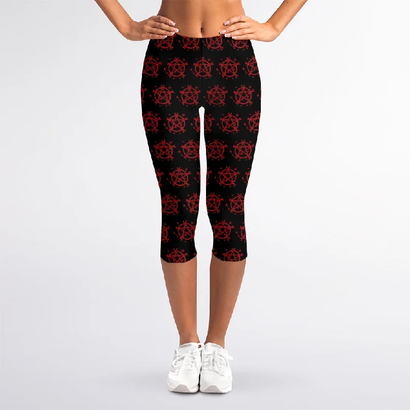Magic Pentagram Pattern Print Women's Capri Leggings Comfortable Power Mesh Leggings Magic Pentagram Pattern Print Women's Capri Leggings Comfortable Power Mesh Leggings