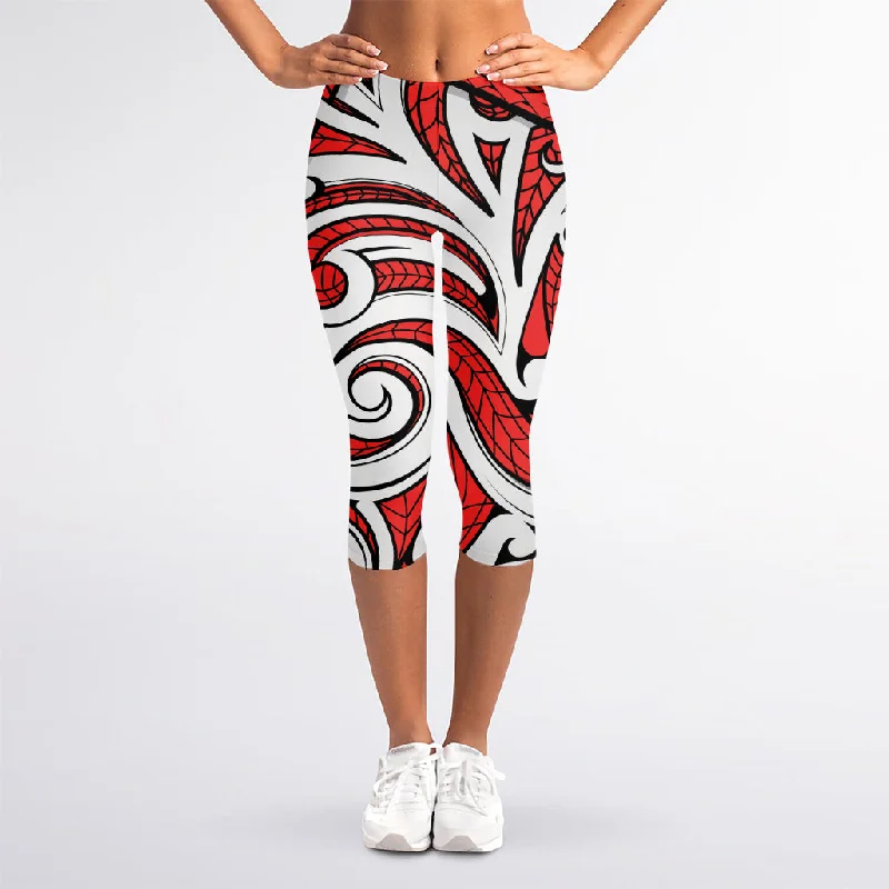 Maori Kowhaiwhai Tribal Polynesian Print Women's Capri Leggings Trendy Mesh Leggings Maori Kowhaiwhai Tribal Polynesian Print Women's Capri Leggings Trendy Mesh Leggings