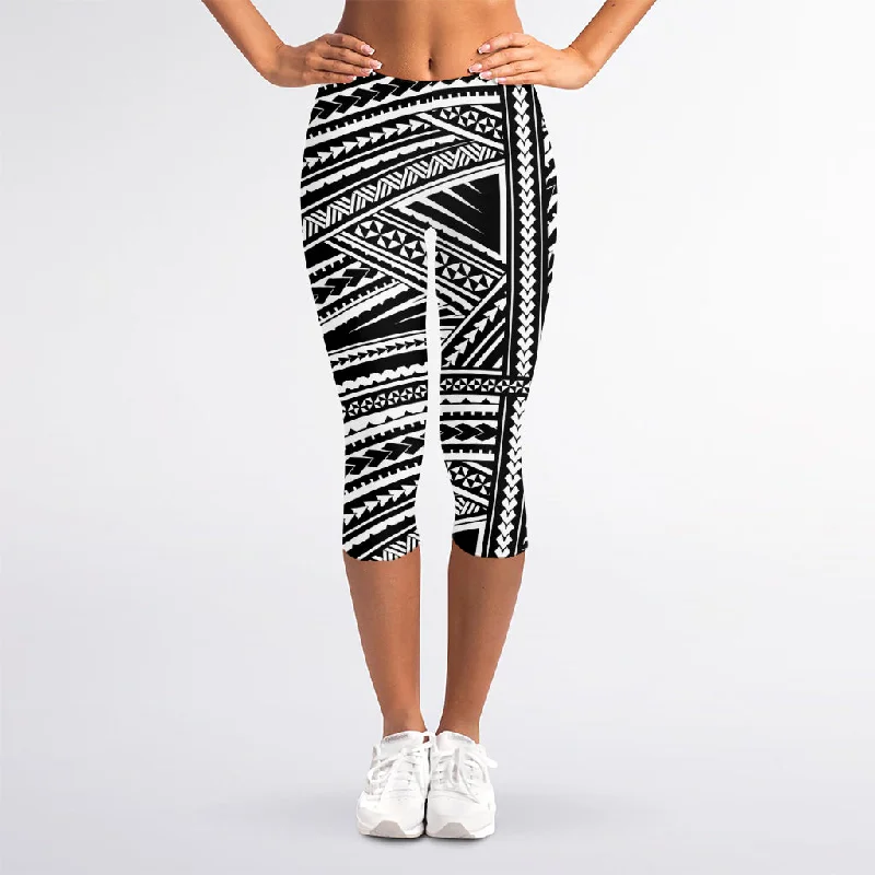 Maori Polynesian Tribal Tattoo Print Women's Capri Leggings Casual Slim-Fit Leggings Maori Polynesian Tribal Tattoo Print Women's Capri Leggings Casual Slim-Fit Leggings