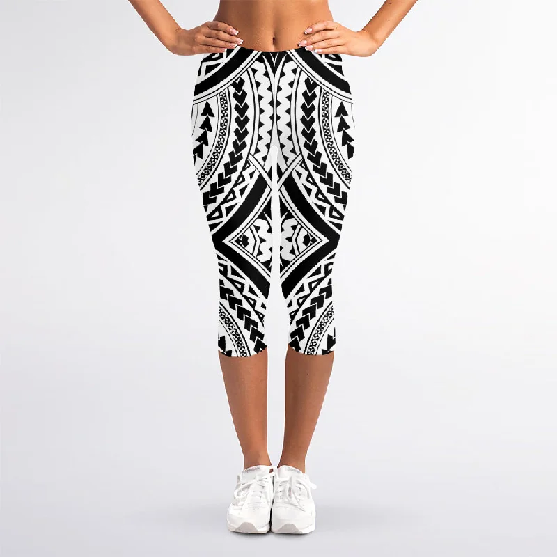 Maori Tribal Polynesian Tattoo Print Women's Capri Leggings Trendy Activewear Leggings Maori Tribal Polynesian Tattoo Print Women's Capri Leggings Trendy Activewear Leggings