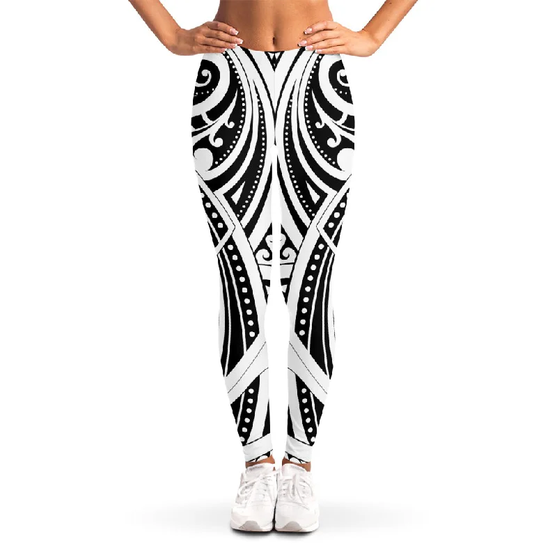 Maori Tribal Tattoo Pattern Print Women's Leggings Fashionable Full-Length Active Leggings Maori Tribal Tattoo Pattern Print Women's Leggings Fashionable Full-Length Active Leggings