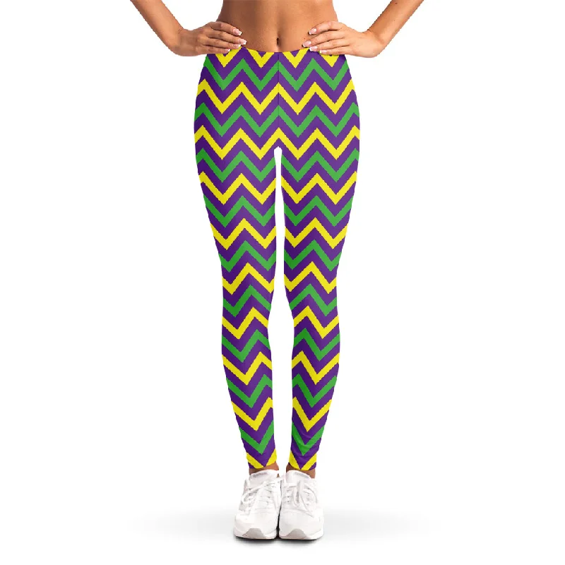 Mardi Gras Chevron Pattern Print Women's Leggings Trendy Leather-Look Workout Leggings Mardi Gras Chevron Pattern Print Women's Leggings Trendy Leather-Look Workout Leggings