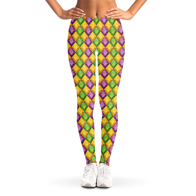 Mardi Gras Diamond Pattern Print Women's Leggings Elegant Printed Leggings with Pockets Mardi Gras Diamond Pattern Print Women's Leggings Elegant Printed Leggings with Pockets