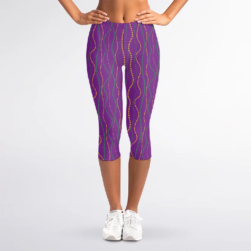 Mardi Gras Dot Pattern Print Women's Capri Leggings Comfortable Bootcut Workout Leggings Mardi Gras Dot Pattern Print Women's Capri Leggings Comfortable Bootcut Workout Leggings