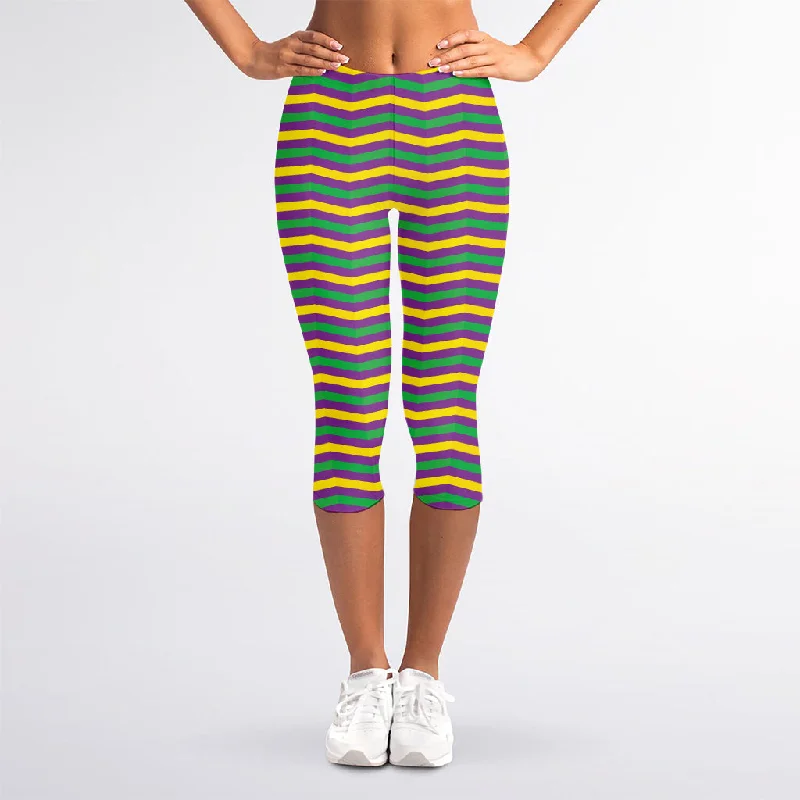 Mardi Gras Fat Tuesday Chevron Print Women's Capri Leggings Comfortable Compression Leggings Mardi Gras Fat Tuesday Chevron Print Women's Capri Leggings Comfortable Compression Leggings