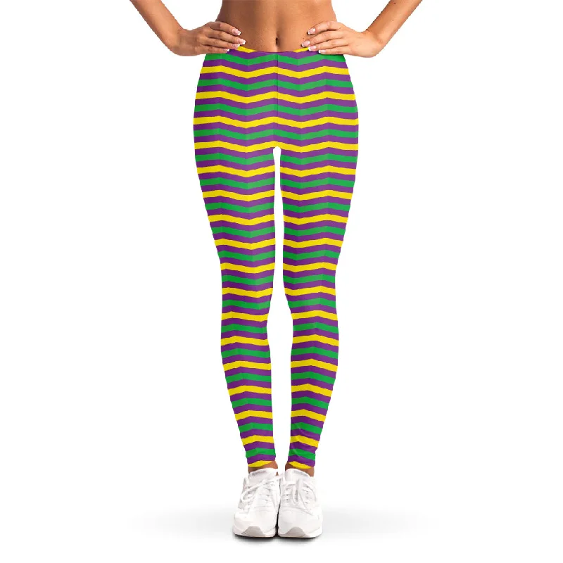 Mardi Gras Fat Tuesday Chevron Print Women's Leggings Comfortable Sports Performance Tights Mardi Gras Fat Tuesday Chevron Print Women's Leggings Comfortable Sports Performance Tights