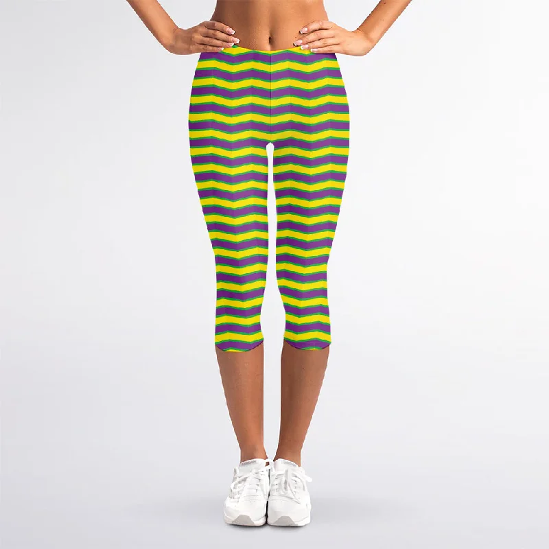 Mardi Gras Fat Tuesday Zigzag Print Women's Capri Leggings Trendy Full-Length Leggings Mardi Gras Fat Tuesday Zigzag Print Women's Capri Leggings Trendy Full-Length Leggings