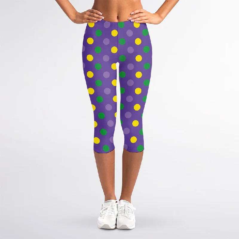 Mardi Gras Polka Dot Pattern Print Women's Capri Leggings Stylish Printed Sport Leggings Mardi Gras Polka Dot Pattern Print Women's Capri Leggings Stylish Printed Sport Leggings