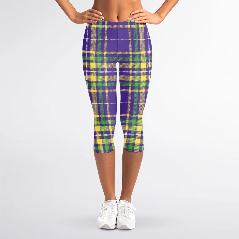 Mardi Gras Tartan Plaid Pattern Print Women's Capri Leggings Trendy Colorblock Print Leggings Mardi Gras Tartan Plaid Pattern Print Women's Capri Leggings Trendy Colorblock Print Leggings