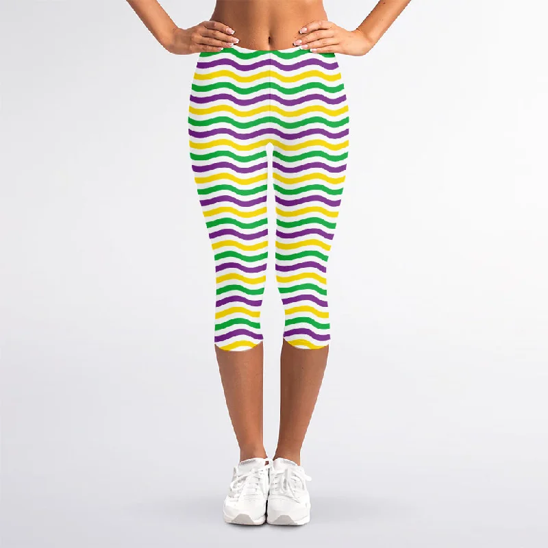 Mardi Gras Wave Pattern Print Women's Capri Leggings Fashionable Quick-Dry Yoga Pants Mardi Gras Wave Pattern Print Women's Capri Leggings Fashionable Quick-Dry Yoga Pants