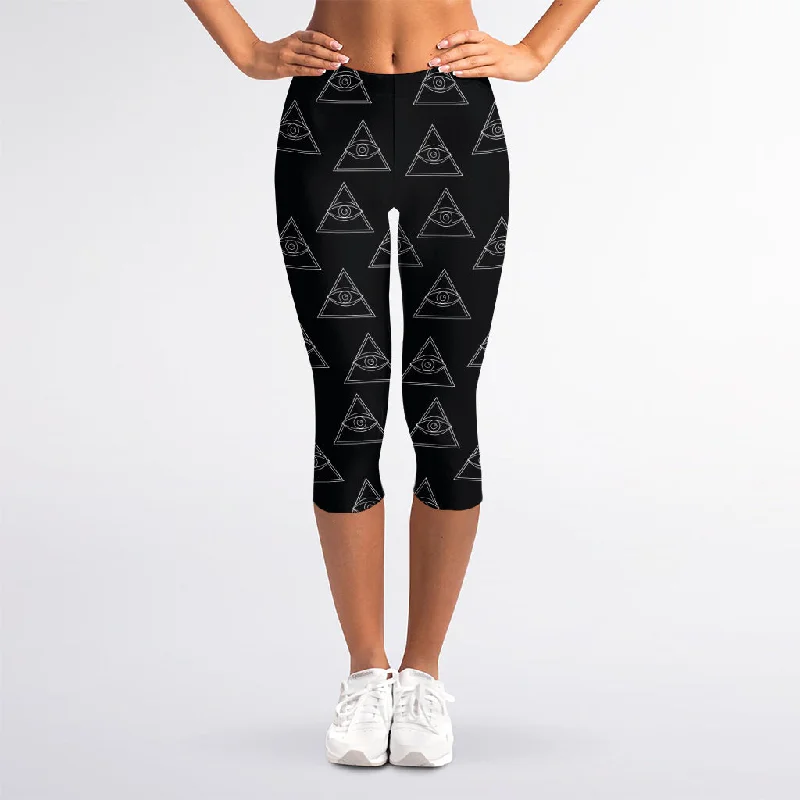 Masonic Eye Pattern Print Women's Capri Leggings Comfortable Sports Performance Tights Masonic Eye Pattern Print Women's Capri Leggings Comfortable Sports Performance Tights