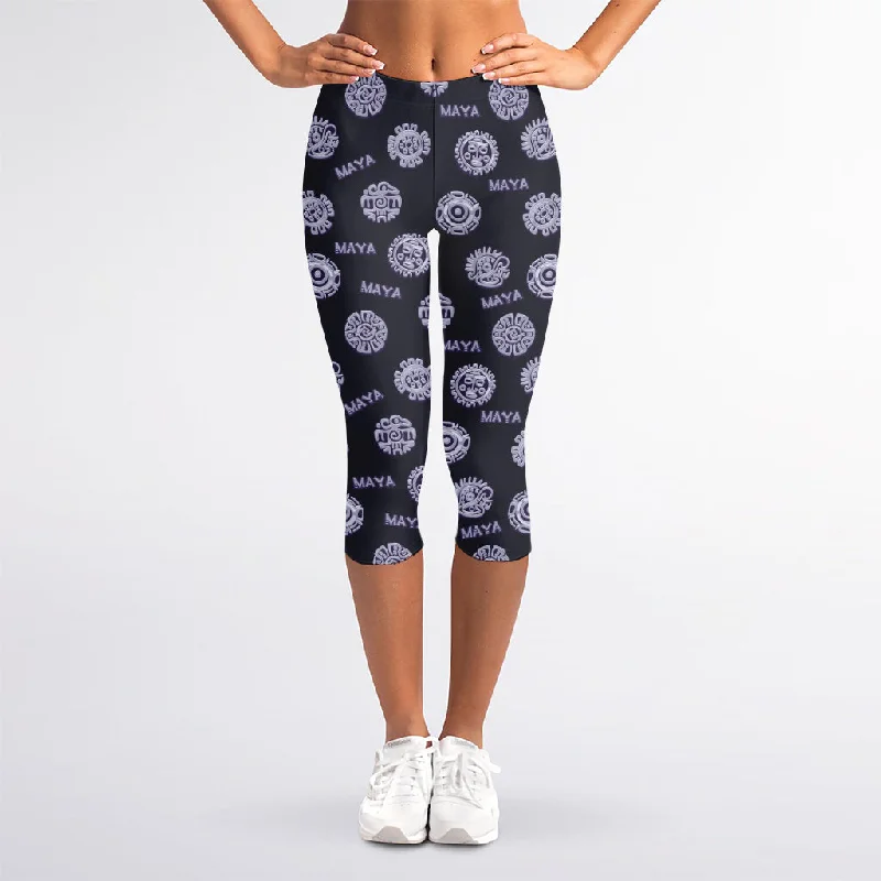 Maya Symbol Pattern Print Women's Capri Leggings Comfortable Bootcut Workout Leggings Maya Symbol Pattern Print Women's Capri Leggings Comfortable Bootcut Workout Leggings