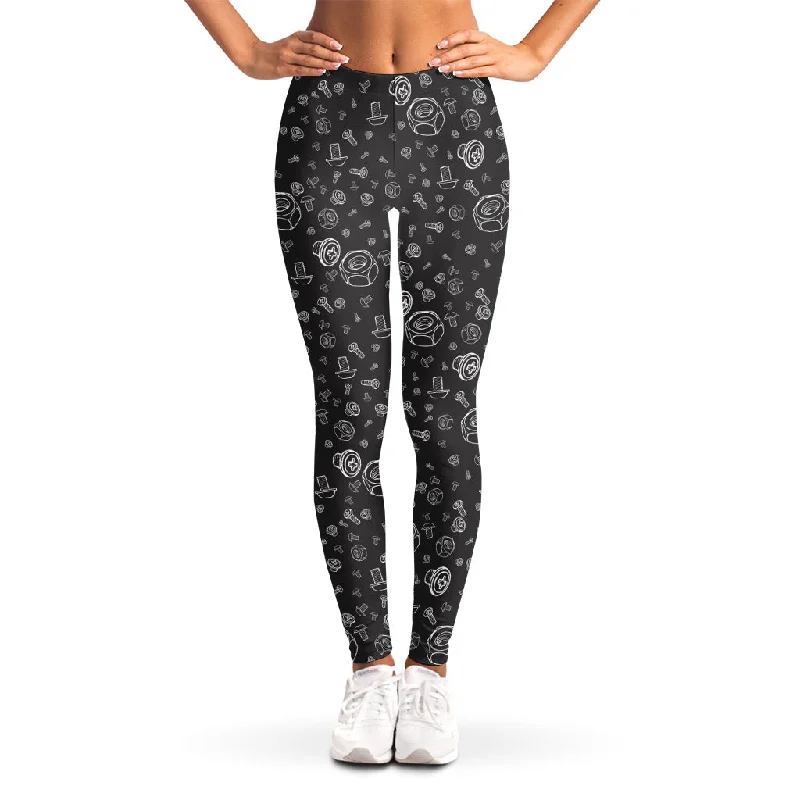 Mechanic Nuts and Bolts Pattern Print Women's Leggings Fashionable Lacy Detail Leggings Mechanic Nuts and Bolts Pattern Print Women's Leggings Fashionable Lacy Detail Leggings