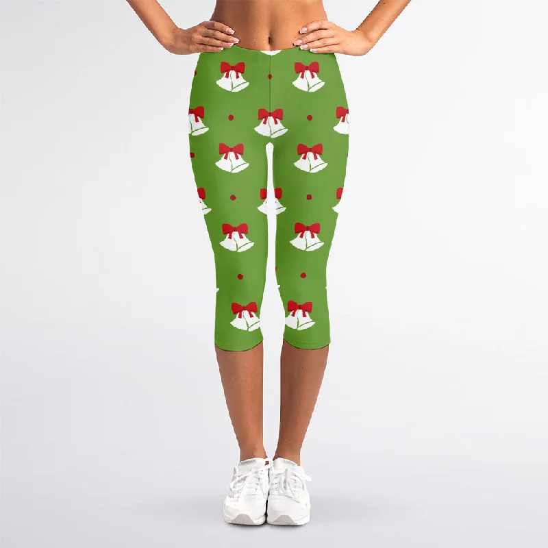 Merry Christmas Bells Pattern Print Women's Capri Leggings Stylish Sweat-Proof Leggings Merry Christmas Bells Pattern Print Women's Capri Leggings Stylish Sweat-Proof Leggings