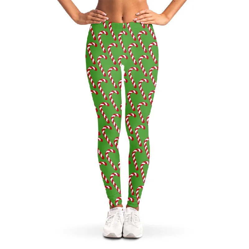 Merry Christmas Candy Cane Pattern Print Women's Leggings Comfortable Zip-Up Leggings Merry Christmas Candy Cane Pattern Print Women's Leggings Comfortable Zip-Up Leggings