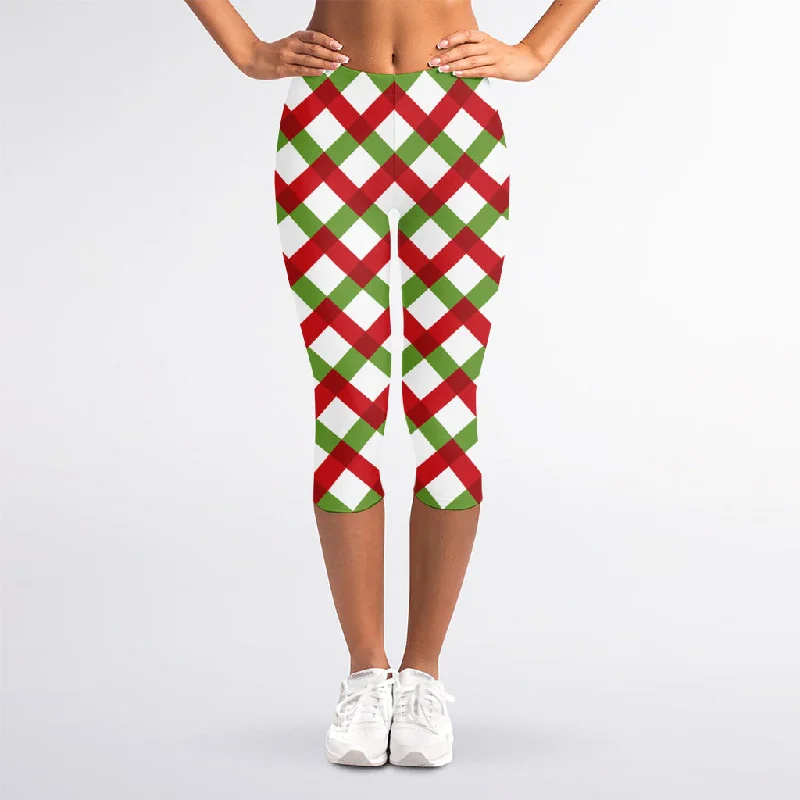 Merry Christmas Checkered Pattern Print Women's Capri Leggings Stylish Athletic Wear Leggings Merry Christmas Checkered Pattern Print Women's Capri Leggings Stylish Athletic Wear Leggings