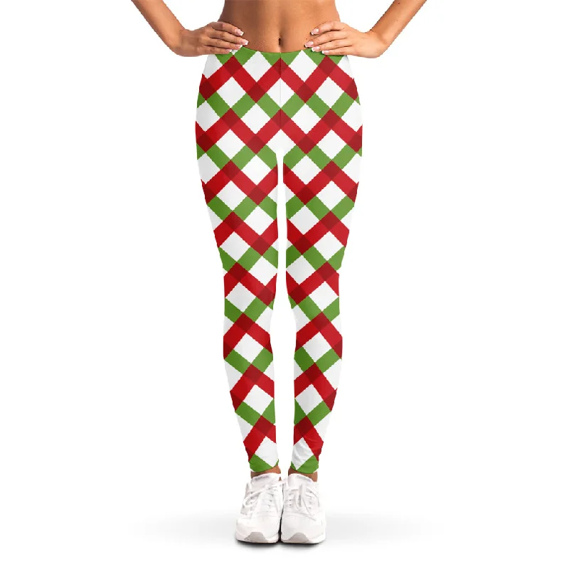 Merry Christmas Checkered Pattern Print Women's Leggings Stylish Yoga Leggings