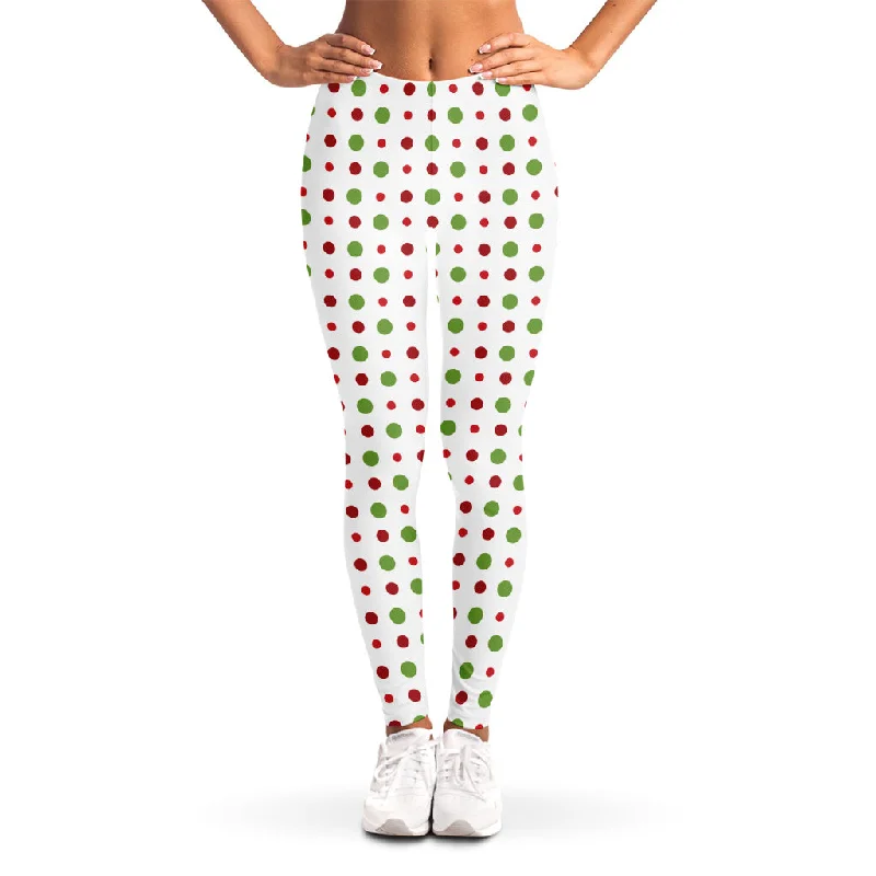 Merry Christmas Dots Pattern Print Women's Leggings Trendy Patterned Leggings