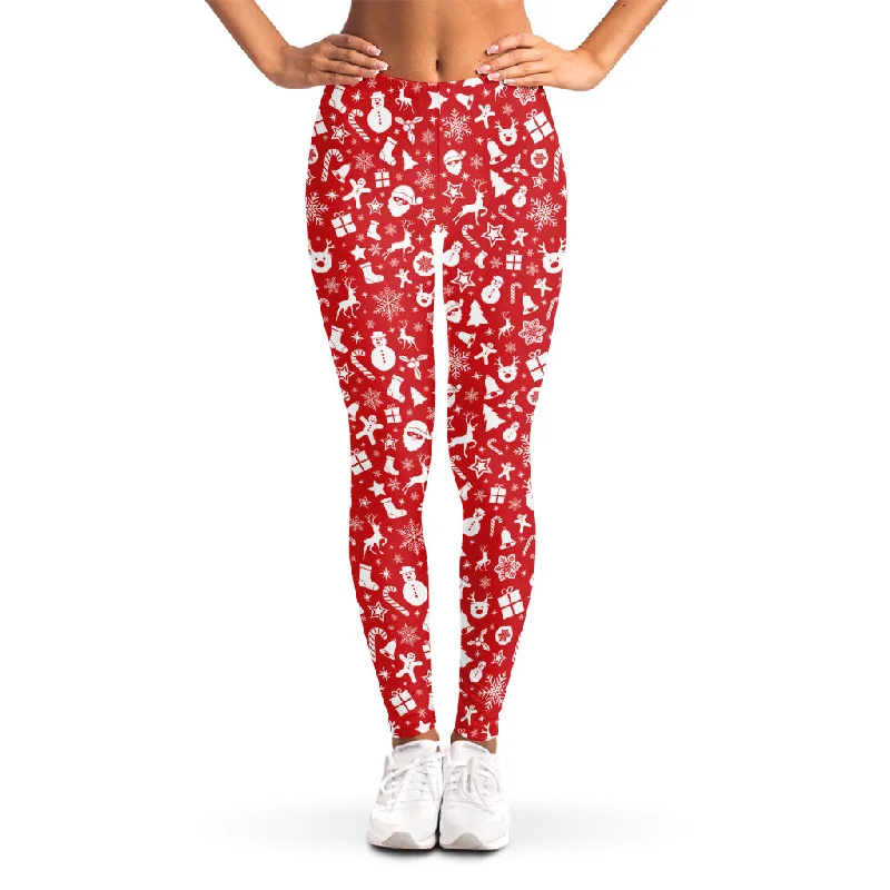 Merry Christmas Elements Pattern Print Women's Leggings Comfortable Printed Workout Leggings Merry Christmas Elements Pattern Print Women's Leggings Comfortable Printed Workout Leggings