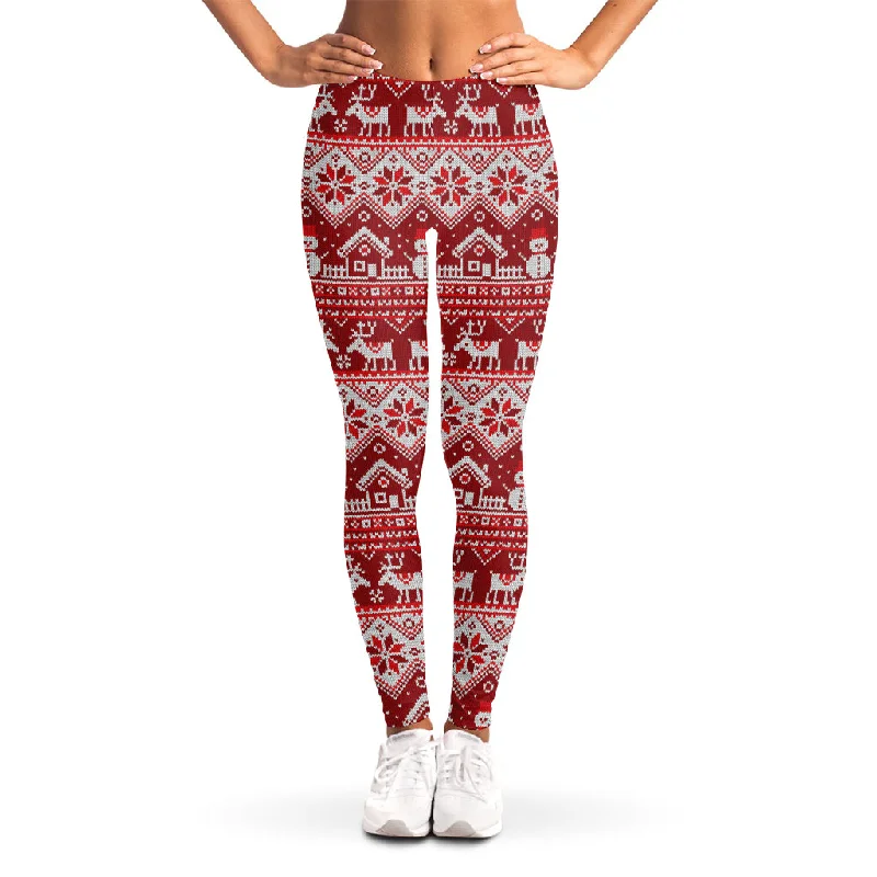 Merry Christmas Knitted Pattern Print Women's Leggings Trendy Digital Print Leggings Merry Christmas Knitted Pattern Print Women's Leggings Trendy Digital Print Leggings