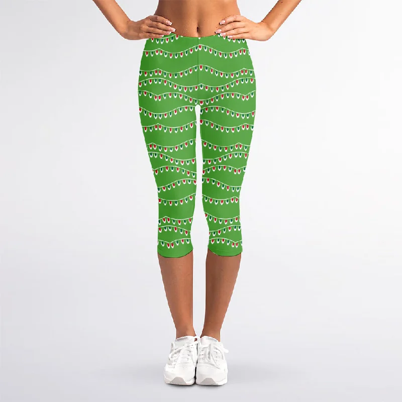 Merry Christmas Lights Pattern Print Women's Capri Leggings Elegant Embellished Leggings Merry Christmas Lights Pattern Print Women's Capri Leggings Elegant Embellished Leggings