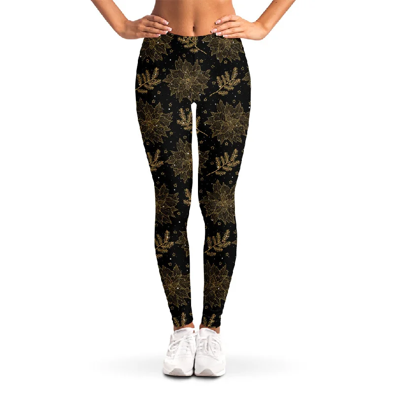 Merry Christmas Poinsettia Pattern Print Women's Leggings Stylish Athletic Wear Leggings Merry Christmas Poinsettia Pattern Print Women's Leggings Stylish Athletic Wear Leggings