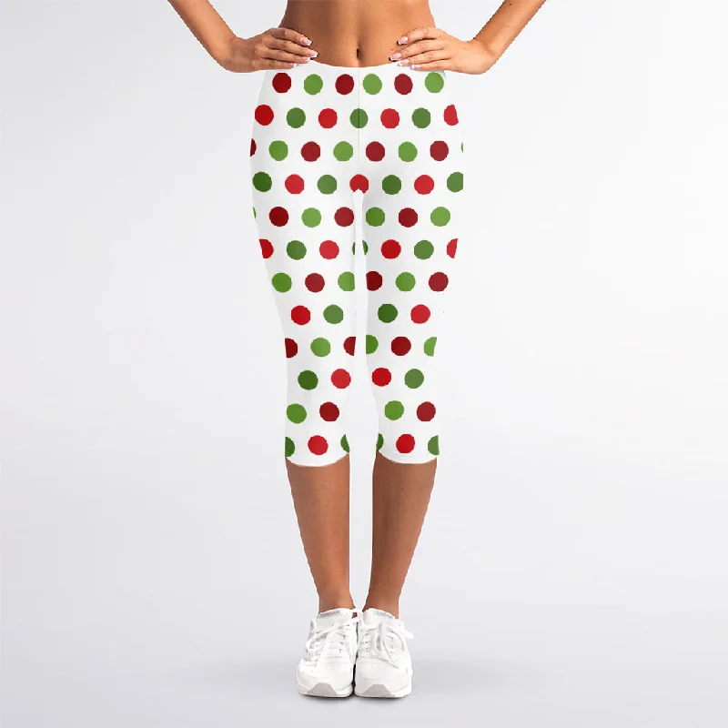 Merry Christmas Polka Dot Pattern Print Women's Capri Leggings Trendy Seamless Fit Leggings Merry Christmas Polka Dot Pattern Print Women's Capri Leggings Trendy Seamless Fit Leggings