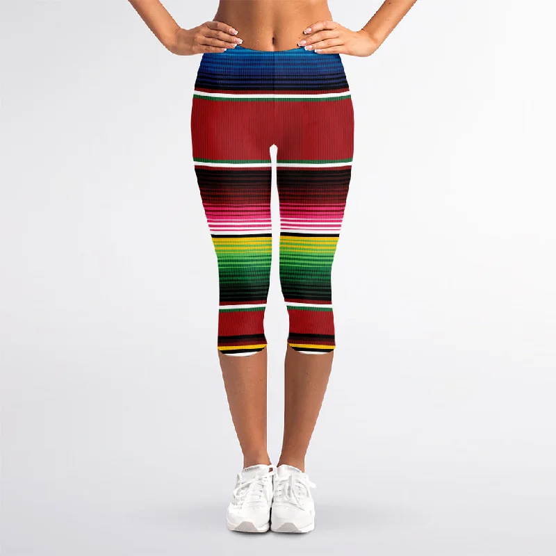 Mexican Serape Blanket Pattern Print Women's Capri Leggings Fashionable Floral Active Leggings Mexican Serape Blanket Pattern Print Women's Capri Leggings Fashionable Floral Active Leggings