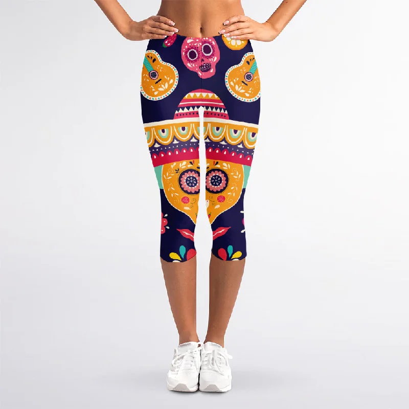 Mexican Skull Cinco de Mayo Print Women's Capri Leggings Cozy Full-Length Workout Leggings Mexican Skull Cinco de Mayo Print Women's Capri Leggings Cozy Full-Length Workout Leggings